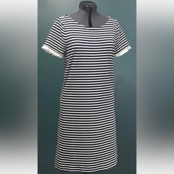 J CREW 100% Cotton Striped Ruffle Navy Blue Sundress Casual Dress S Small 4 6 - Picture 4 of 12